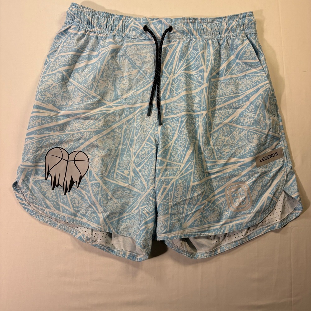 Legends Mens Luka Athletic Shorts Blue Geometric Ice Print Basketball Heart Sz M